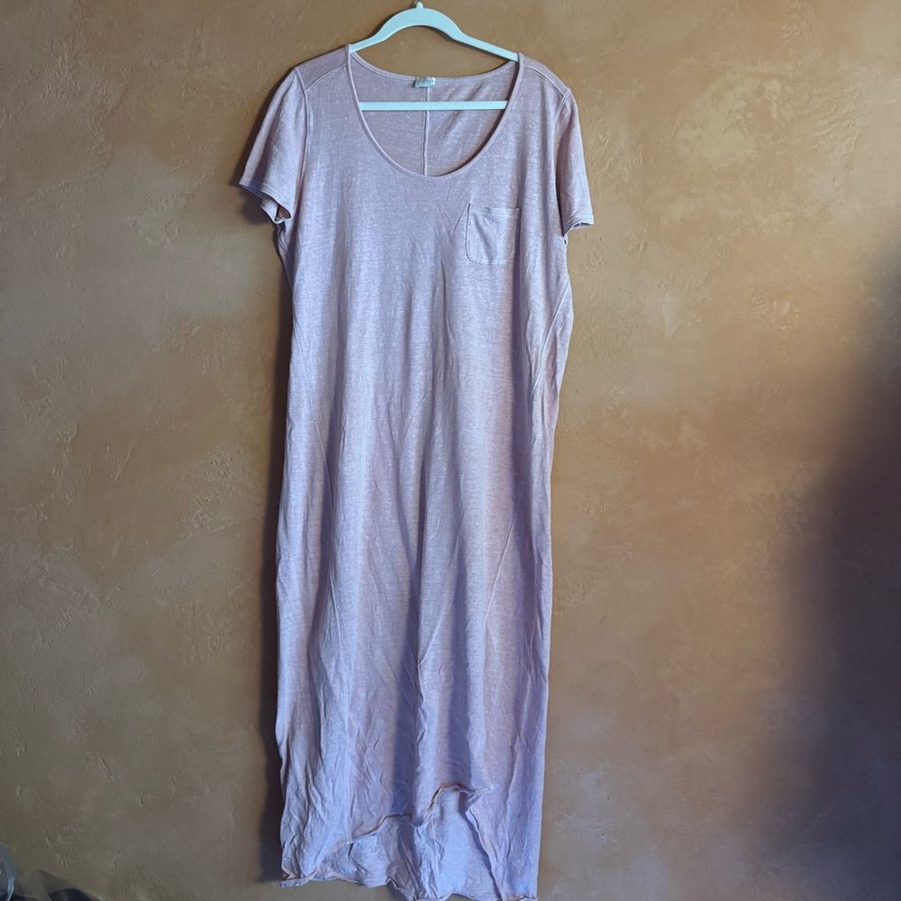 Poetry London Pastel Pink Maxi Dress Pocket Minimalist Linen Blend